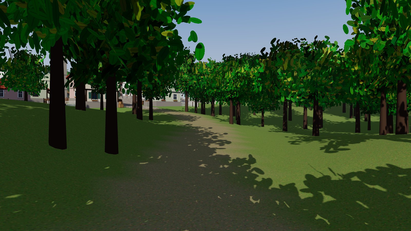 Screenshot of the demo: dappled sun shadows under a forest canopy